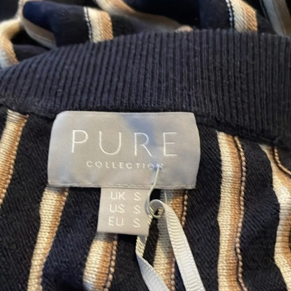 Pure Collection Knitted Navy Blue White and Golden Stripe Skirt NWT Size Small‎